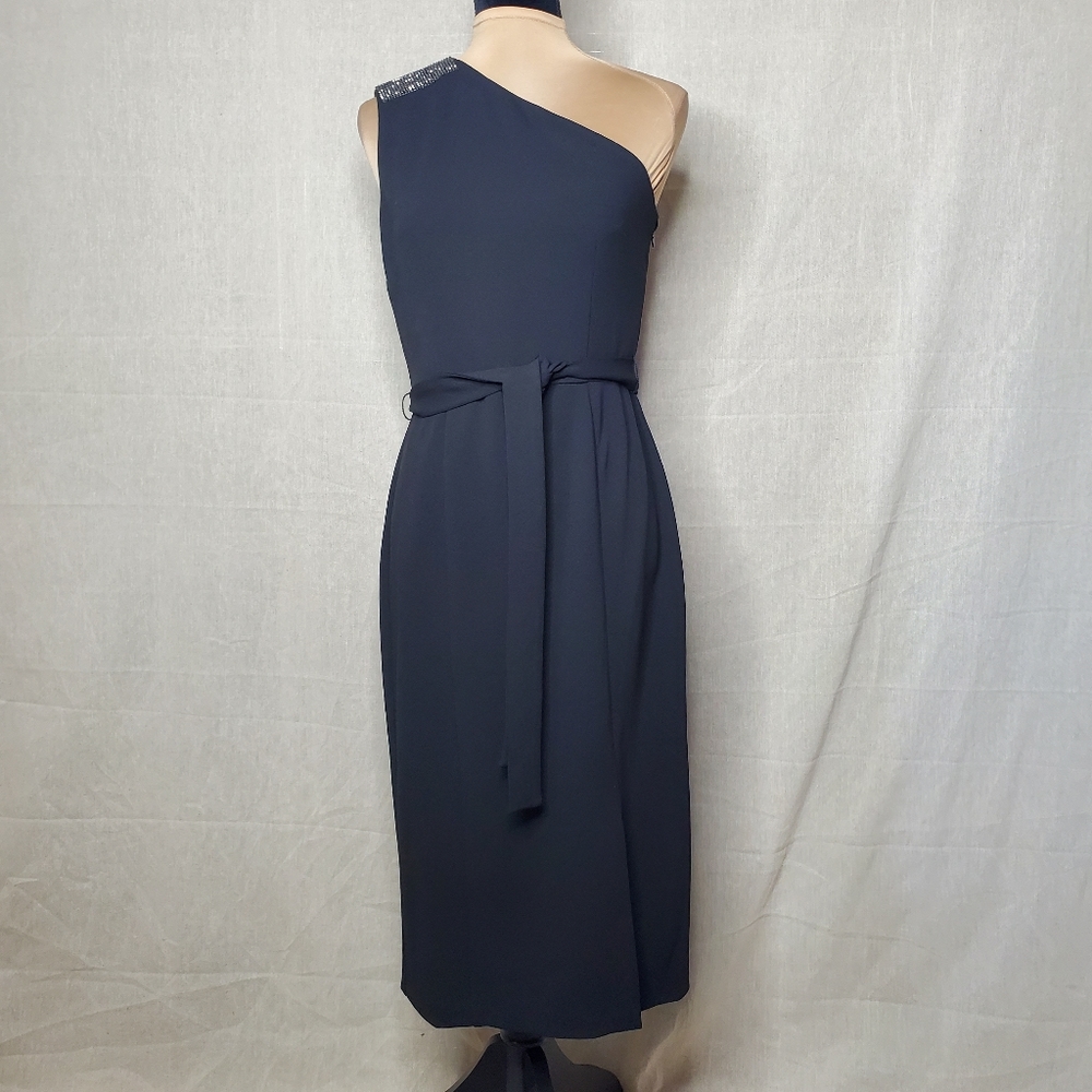 ◇◇ Donna Morgan Black One Shoulder Belted Cocktail Dress Size 4 New With Tags